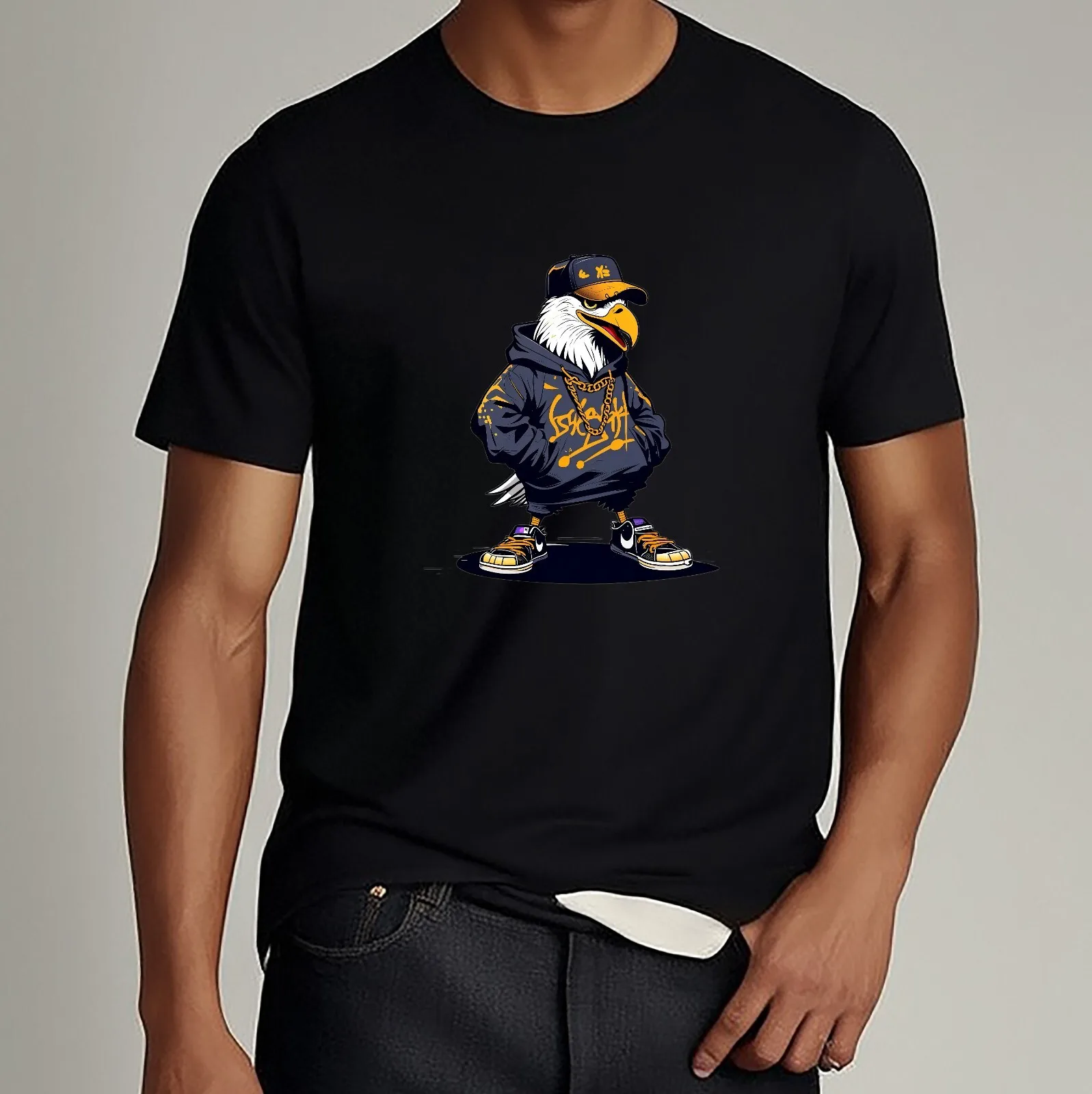 

Cool Hip-Hop Eagle Graphic T-Shirt Streetwear Style Cartoon Bird Urban Tee