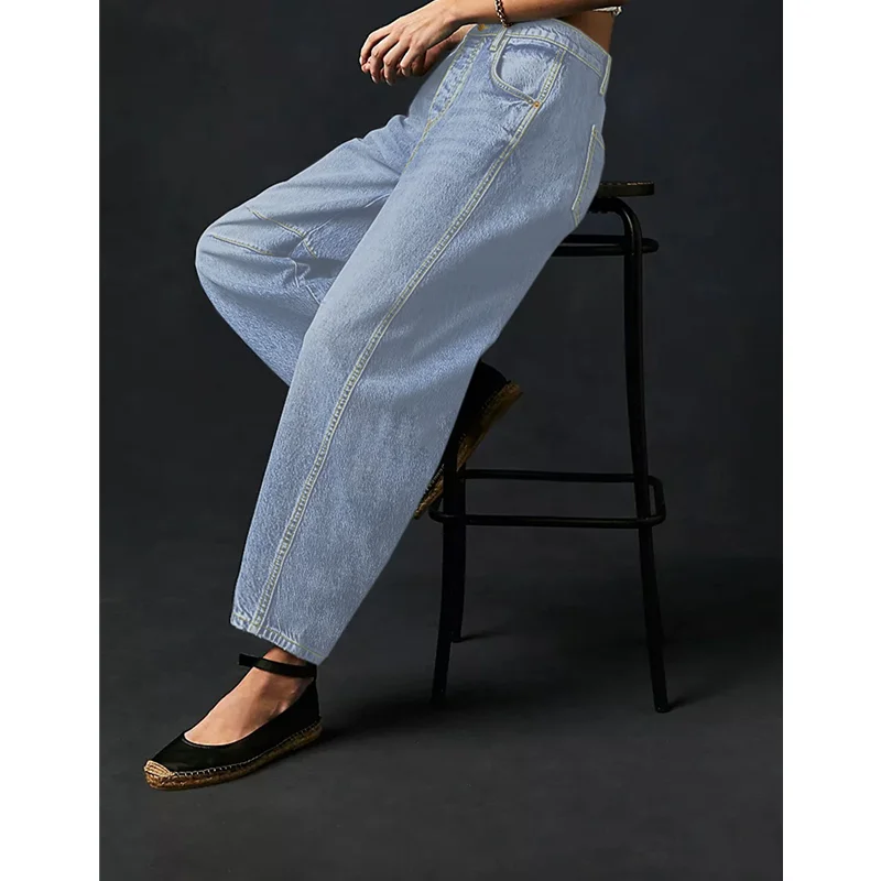 Blaue Damen Jeans hohe Taille Vintage gerade Sommer plus Größe klassische Jeans hose Streetwear American Harem Baggy Denim Hose