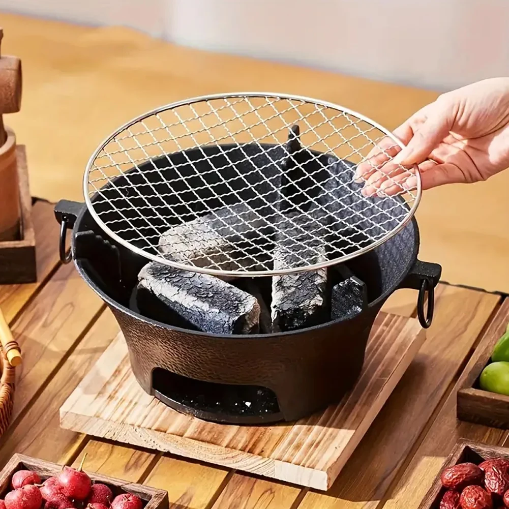 

1pc Stainless Steel Barbecue Grill Round Grill Stove Iron Charcoal Stove for Family Gathering Bbq Party