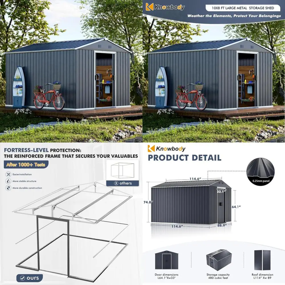 

Стальной навес для уличного велосипеда: хранилище размером 8x10x6 футов с раздвижной дверью и вентиляционными отверстиями для сада и заднего двора