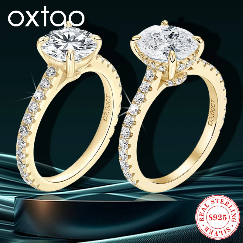 

OXTAO обручальное кольцо Eternity для женщин, серебро 925 пробы, 3CT, 2CT, роскошные обручальные кольца с муассанитом, элегантные женские украшения