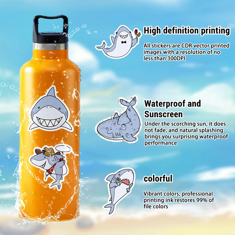 50 шт., наклейки с милой мультяшной акулой, эстетические граффити с океанскими животными, водонепроницаемые виниловые наклейки для бутылок с водой, ноутбук, журнал, подарок