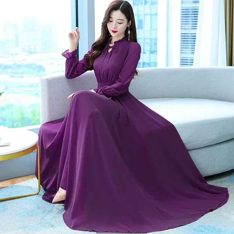 Muslim Vintage Solid Maxi Dress Spring Autumn Midi Dress 2023 Women Party Bodycon Long Sleeve Night Vestidos Abayas for Women