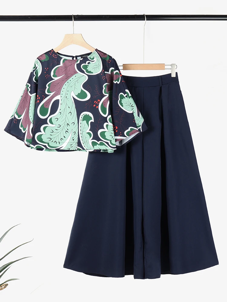 

2025 ZANZEA Summer Trousers Suit Women 2PCS Outfit Stylish Work Matching Sets 3/4 Sleeve Printed Blouse Loose Wide Leg Pant Sets