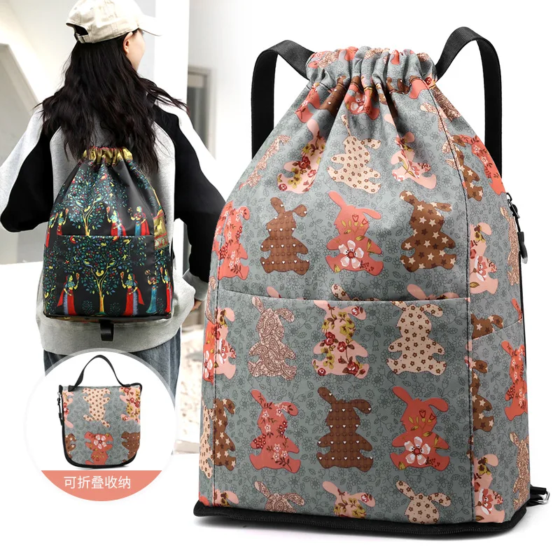 

Нейлоновый рюкзак женский большой вместимости, легкий складной рюкзак с веревкой, национальный ветровой дорожный рюкзак