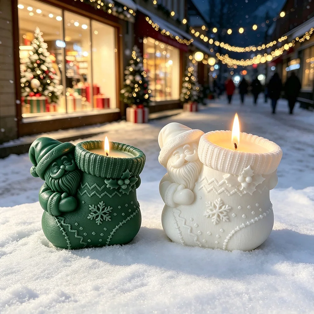 Santa Claus Christmas socks silicone mold DIY scented candles can be used for plaster pen holder vase and other home decoration view 2