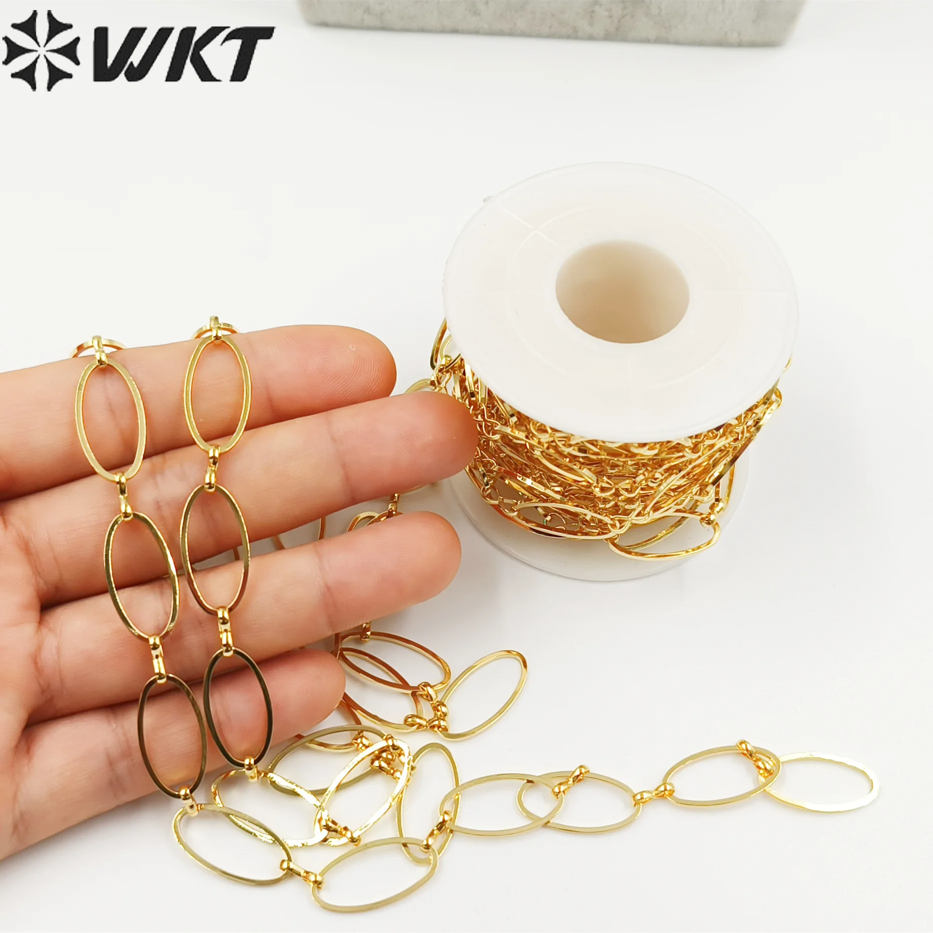 WT-BC193 18K Real gold plated Big Oval link chain sell by meter 19mm long yellow brass made jewelry chain in 10 meters