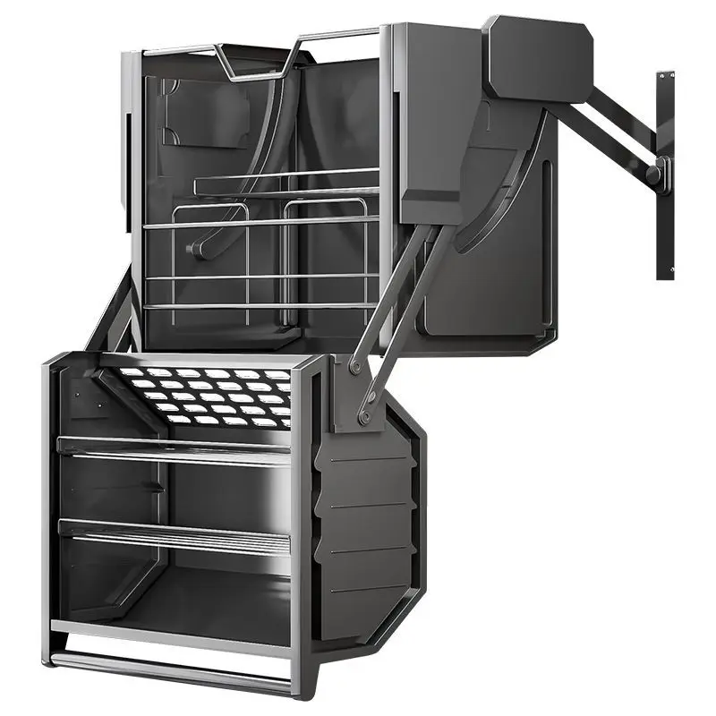 

Refrigerator double-layer hanging cabinet lifting basket deep and high top cabinet storage