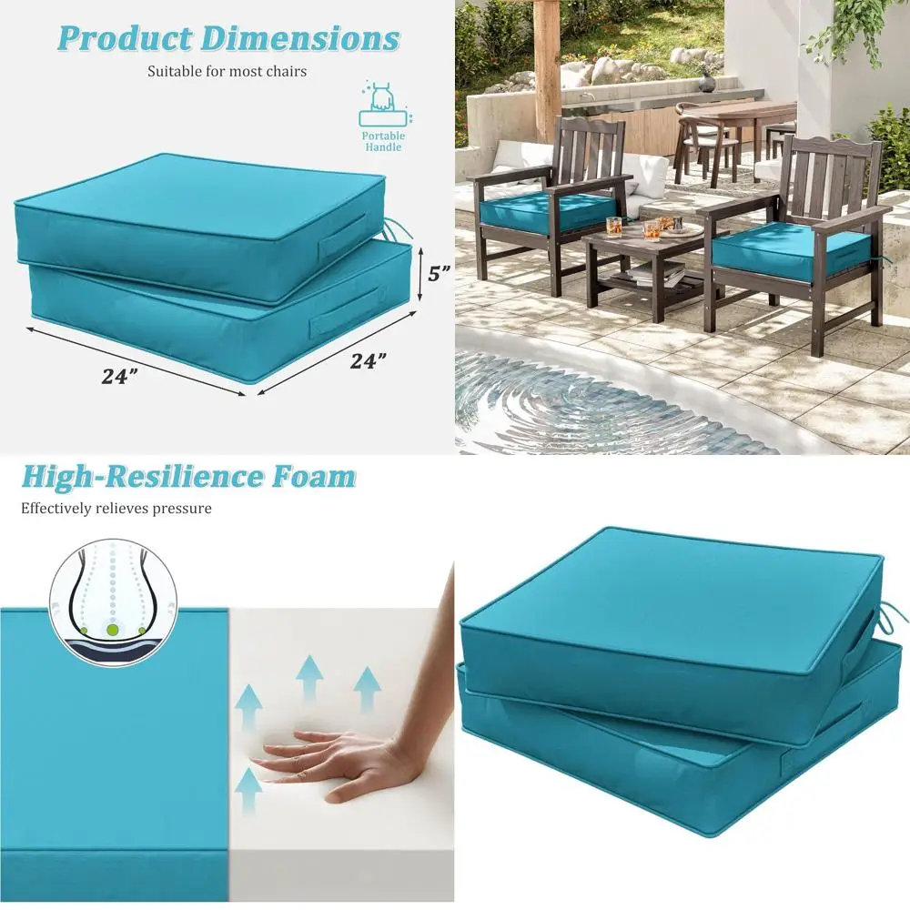 

Набор из 2 водонепроницаемых и устойчивых к выцветанию подушек для уличных стульев, 24x24x5 дюймов, с ручкой и регулируемыми ремнями для патио Furnitu