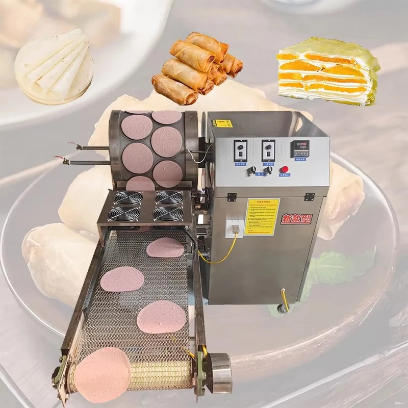 Automatic Commercial Motorized Spring Roll Wrapper Frying Machine Crepe Pancake Maker Food Grade Stainless Steel High Efficiency