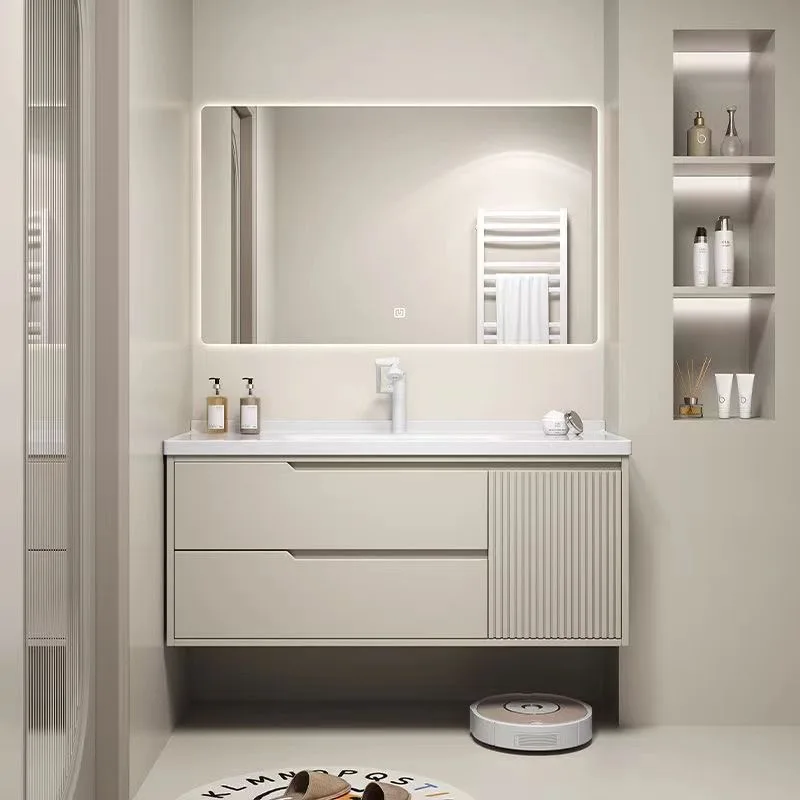 

Modern LED Mirror Vanities Bathroom Sink Cabinet Set Combination for Farmhouse Apartment School Bathroom Wash Customizable