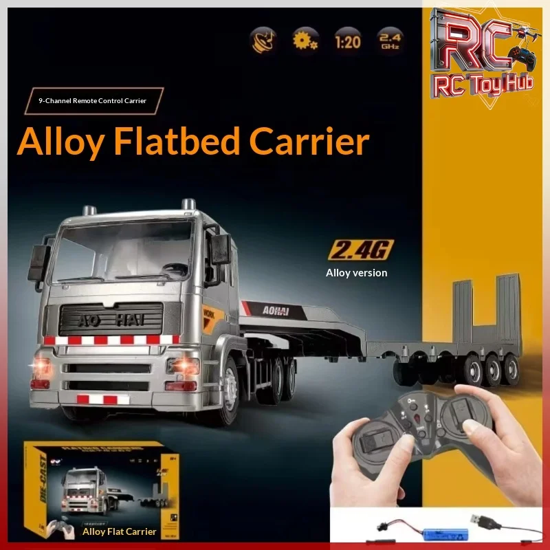 Aohai Remote Control Flatbed Truck Trailer 2 4 G 1 20 Scale Simulation Alloy Heavy Duty Vehicle For Adult Hobby Enthusiasts