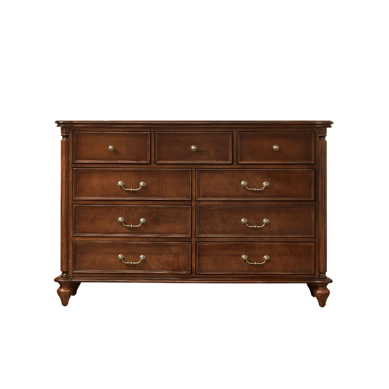 

American solid wood 9 chest cabinet simple antique chest of drawers bedroom chest of drawers locker seven buck