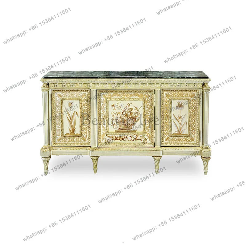 

European gold entrance cabinet birch carving living room screen storage cabinet