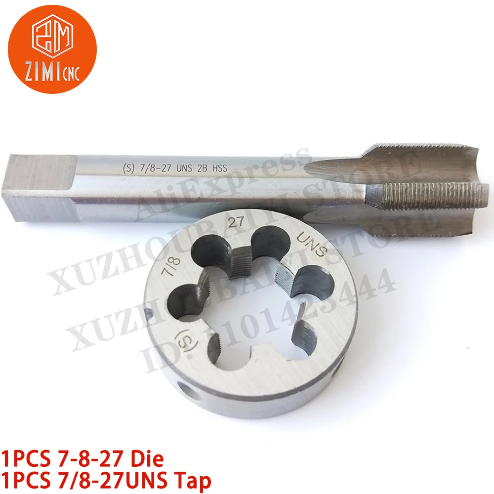 1PCS 7-8-27 Die 1PCS 7/8-27UNS Tap Machine Thread Tap Round Thread Die Right Hand HSS Taper CNC tools metal lathe cutting tools