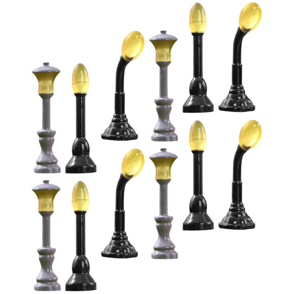 

12pcs Night Glow Street Light Ornaments Mini House Decor Small Lamp Model Accessories Figurine Lights Micro Landscape Street