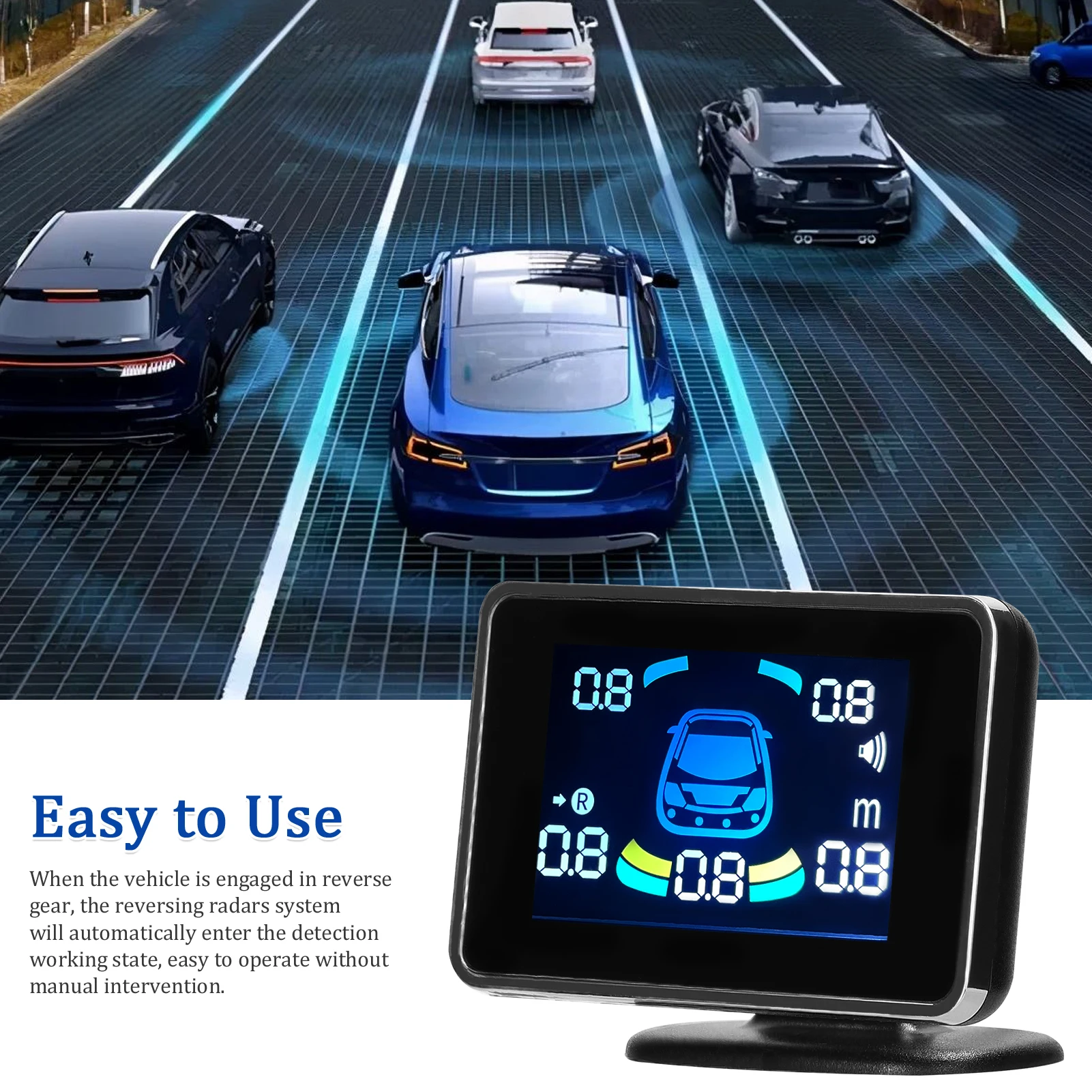 

Датчик парковки автомобиля, система реверсивных радар, передняя и задняя поддержка, звуковое предупреждение/зуммер/отключение звука с 8 датчиками парковки, ЖК-дисплей