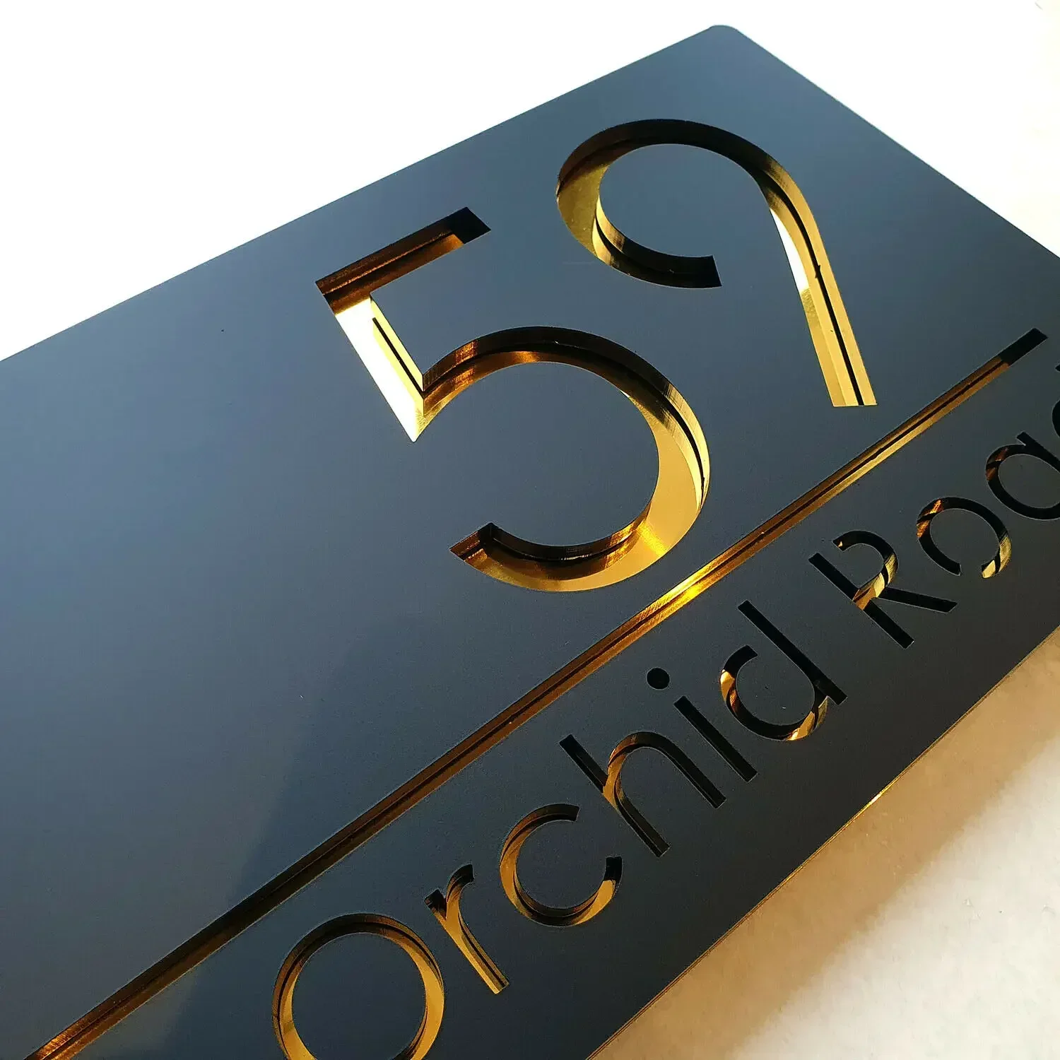Customized Personalised Laser Cut House Signs Matt Black Gold Mirror Door Number Address Plaques Numbers