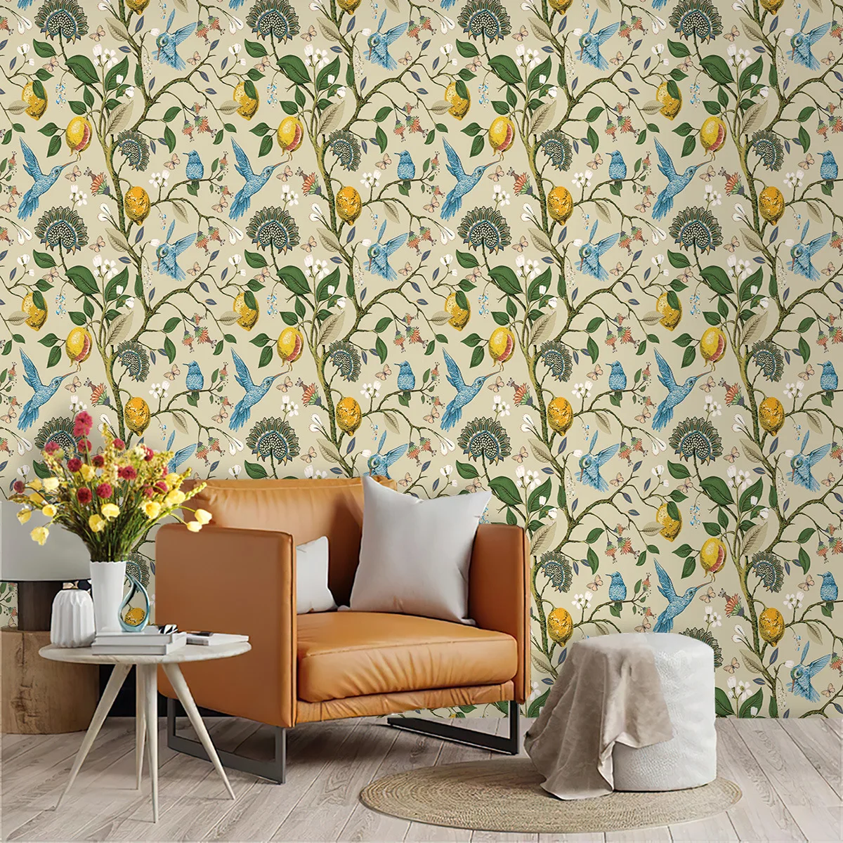 Custom Size Wall Mural Vintage Crane Wildflower plant Green Wallpaper Art For Living Room Bedroom Wall Decor painting