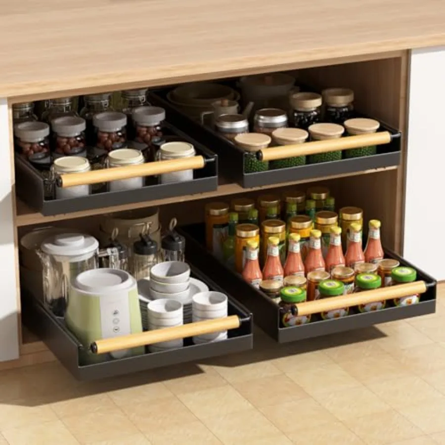 

2 Pack Pull out Cabinet Organizer, 16" Deep Pull Out Drawer for Kitchen Cabinets Adhesive with Nano Film, Slide out Cabinet Org