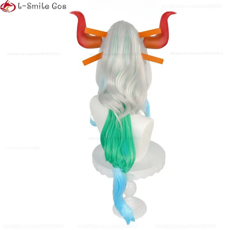 Yamato Cosplay Wig Anime Yamato Wig Cosplay Horns Long Curls Gradient Woman Resistant Hair Halloween Wigs Props Wig Cap