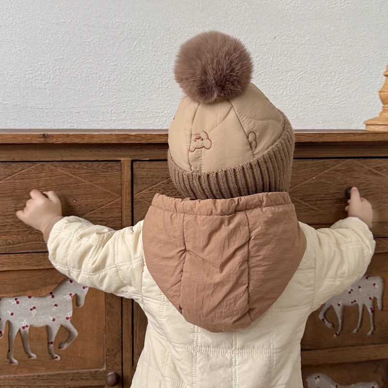 หมวกไหมพรมปอมปอมน่ารักสำหรับเด็กทารก ป้องกันหู กันลม อุ่นหนา เหมาะสำหรับฤดูหนาว เด็กชาย เด็กหญิง ทารก เด็กเล็ก ใส่เล่นกลางแจ้ง