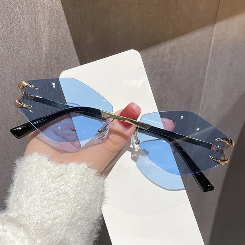 Retro Polygonal Sunglasses for Women Fashion Rimless Irregular Square Ladies Sun glasses Shades Retro Alloy Eyewear
