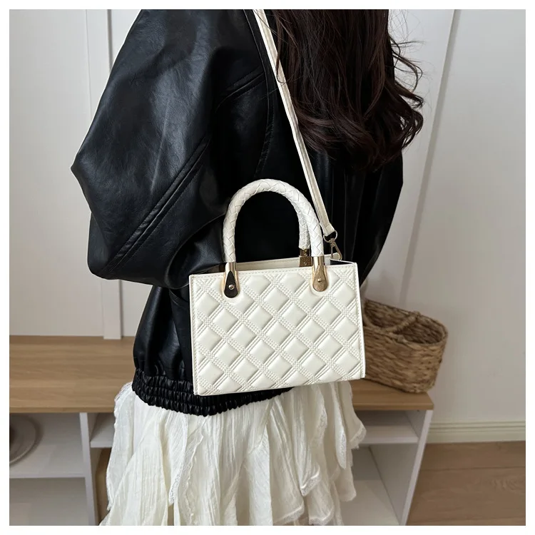 Elegant Solid Color Pu Shoulder Bags for Women Fashion Quilted Office Ladies Work Crossbody Bag Versatile Female Square Handbag