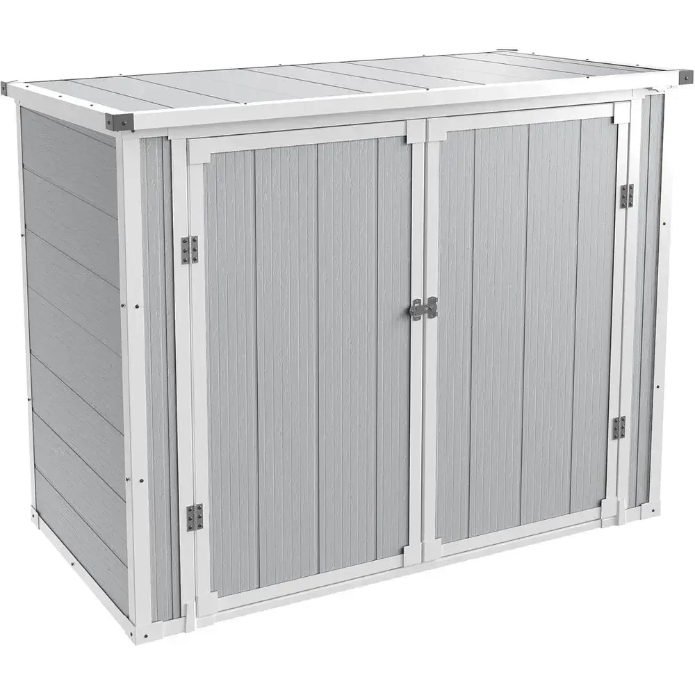 

41 Cu.ft Horizontal Outdoor Storage Shed - Weatherproof Resin with Thickened Floor, Gas Spring Door, Lockable for Trash Cans, To