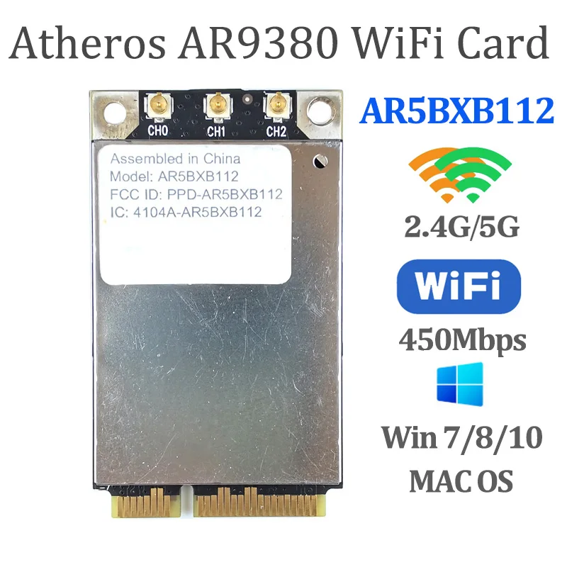 

Atheros AR5BXB112 AR9380 Dual Band 450Mbps Wifi Mini PCI-E Wireless Card for Mac Pro wifi card PPD-AR5BHB112