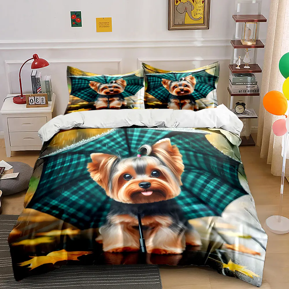 Rainy Day Pet Essentials Set Bedding Set with 1 Duvet Cover 2 Pillowcases Single Double King Queen, Gift