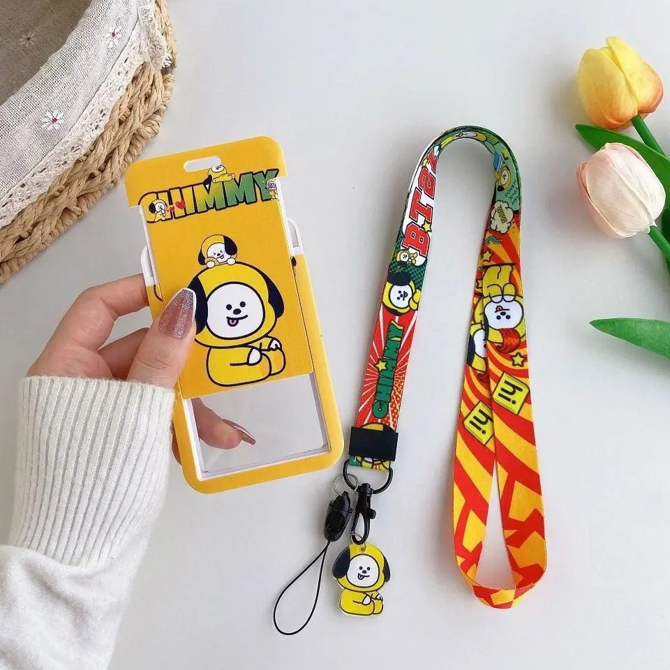 Bt21 Kawaii Anime Tata Rj Chimmy Long Rope Card Holder Cute Cartoon Cooky Shooky Mang Koya Access Card Student Card Bag