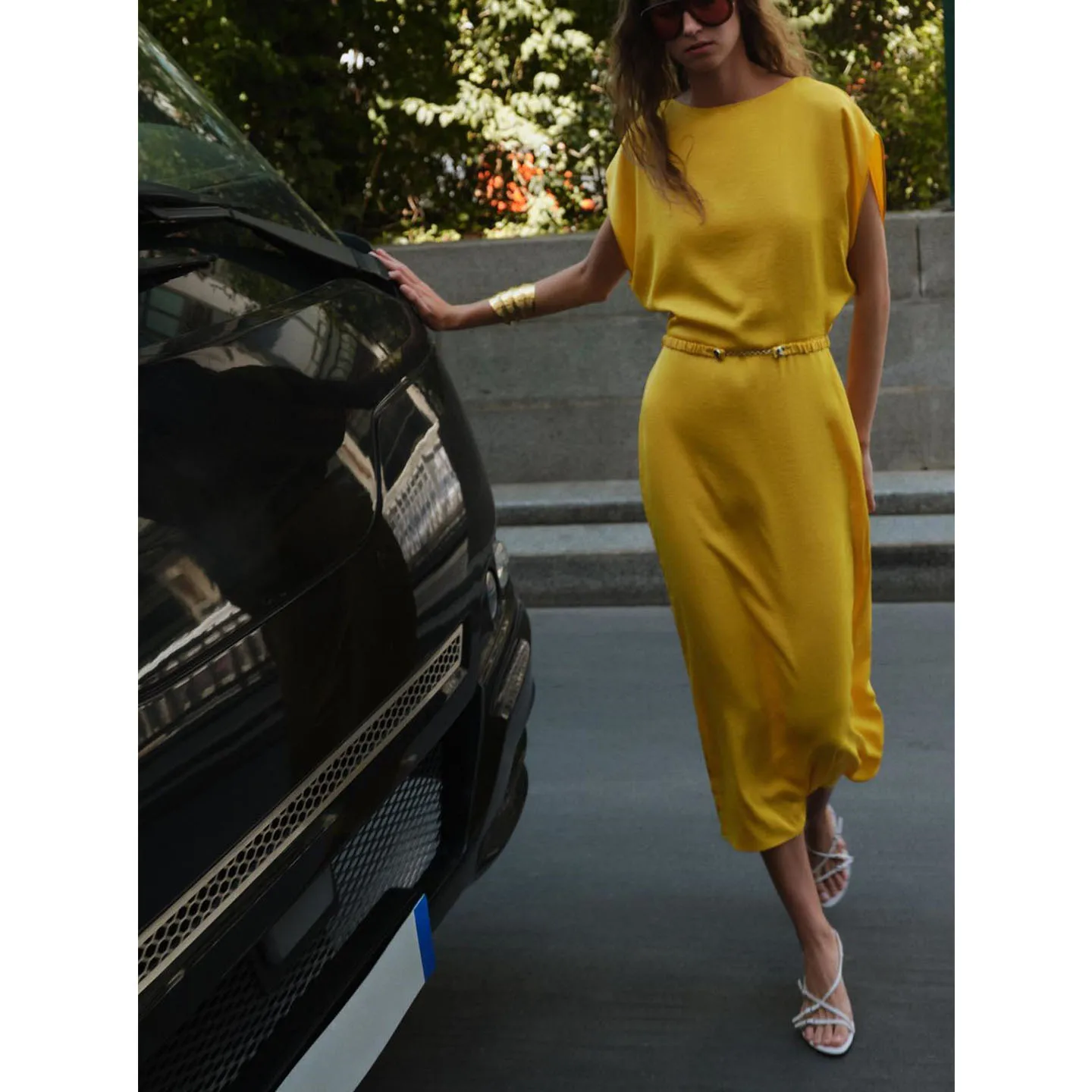 Autumnal Silk Satin Midi Dr Women's Casual ort Sve Pleated One oulder Belted V-ne Gown X-aped Polyester Fiber