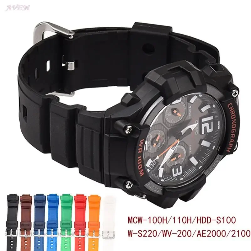 Resin Strap For Casio Mcw-100h/110h/w-s220/hdd-s100 Wv-200/ae-2000/2100 Tpu Silicone Sport Waterproof Wrist Bracelet Watch Band