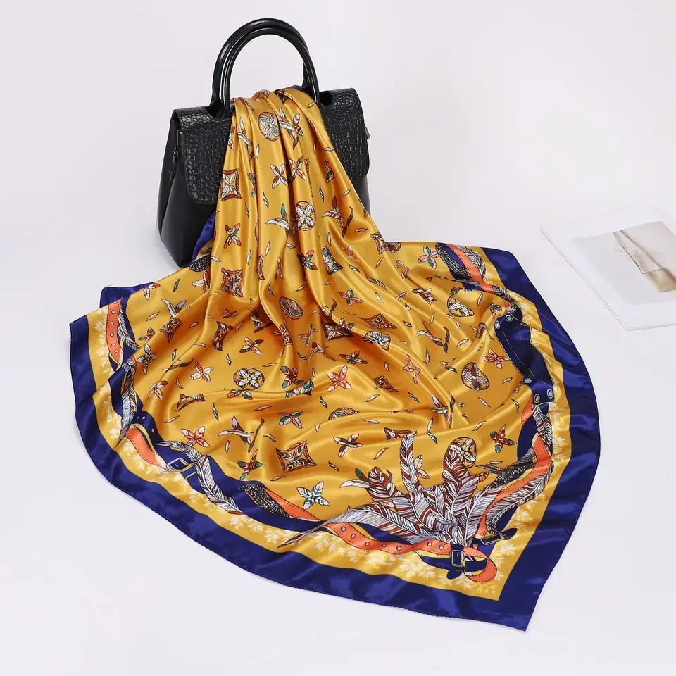 90x90 سنتيمتر الحرير مثل المرأة وشاح الأزهار طباعة شال التفاف الرقبة ساحة باندانا الإكسسوارات
