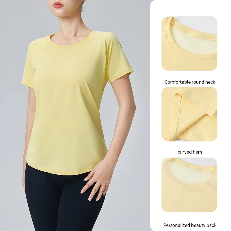 Women Loose Breathable Mesh Yoga Short Sleeve T-Shirt Simple Lightweight Moisture Wicking Versatile Fitness Sports Top