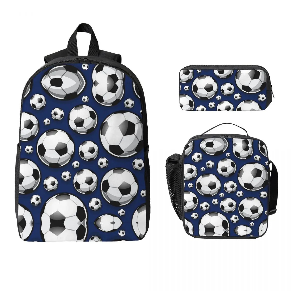 

Soccer Ball Balls Pattern Blue Football Backpack Student Boys Girls BookBag School Bag 3ps Insulated Lunch Bag Pencil Case