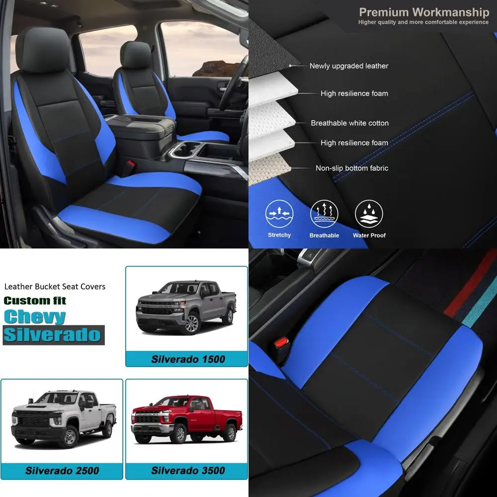 

Чехол на переднее автомобильное сиденье GIANT PANDA по индивидуальному заказу, подходит для Chevy Silverado 1500 2500 3500, защитные чехлы для сидений грузовиков, искусственная кожа (синий + черный)