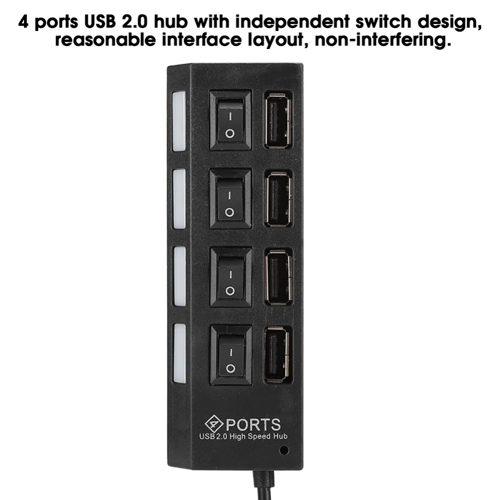Portable 4 Ports USB2.0 Hub Plug and Play High Speed USB2.0 Splitter LED Indicators Multiport Adapter Gaming Setup