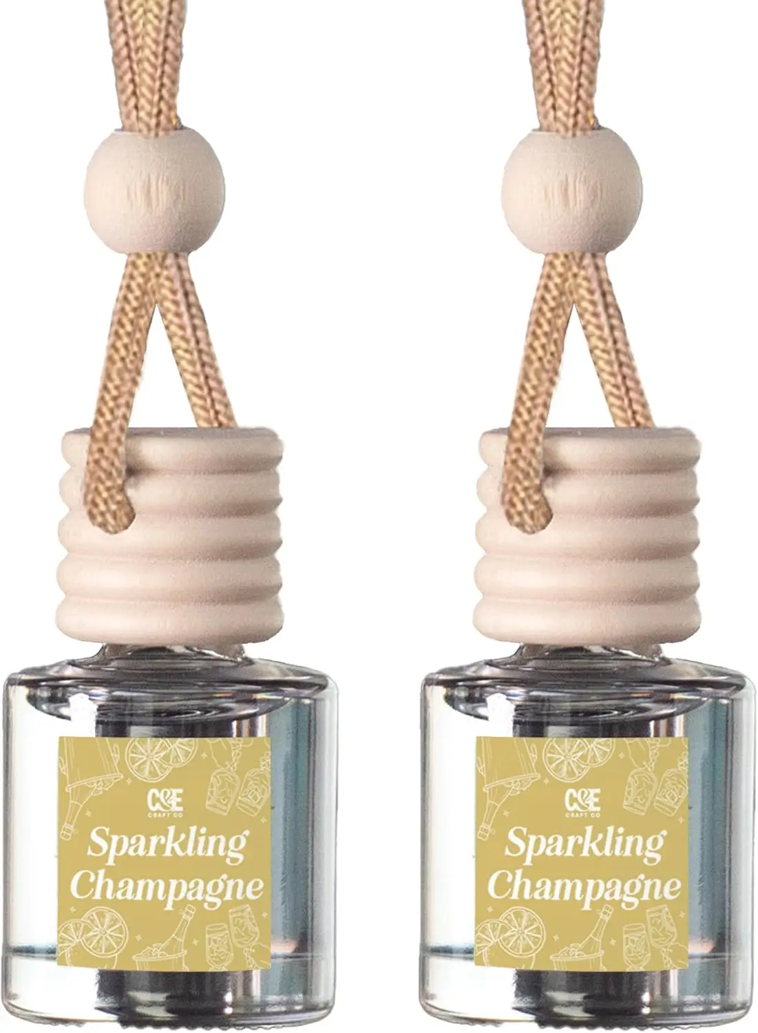 

Long Lasting Car Air Freshener Diffuser 2 Pack, Glass Bottle Hanging Fragrance Oil for Auto, Made in USA (Sparkling Champagne)