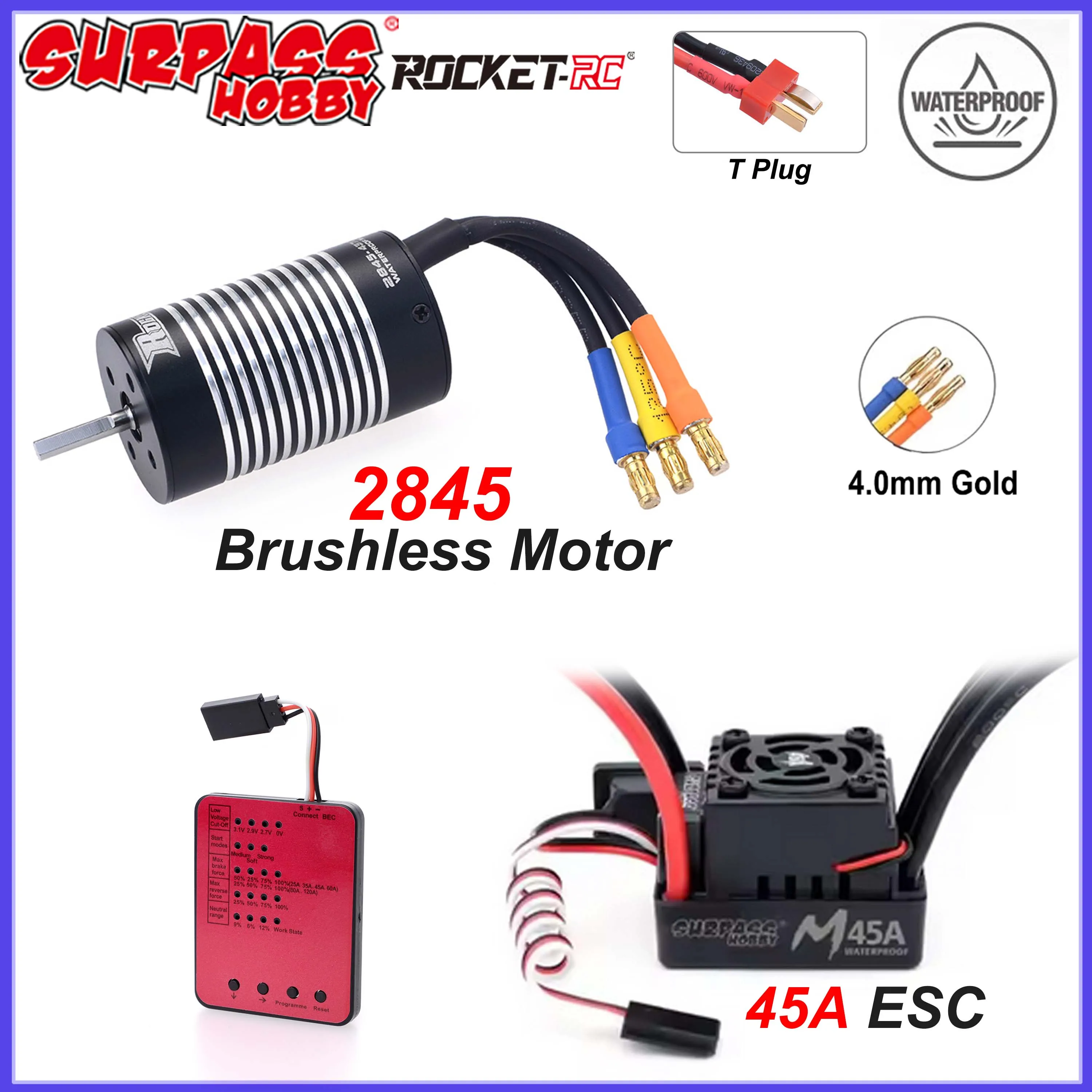 Surpass Hobby Rocket 2845 Brushless Motor 45A ESC Combo Program Card for 1/12 1/14 RC Car Robot Wltoys 144001 MJX Hyper Go HSP