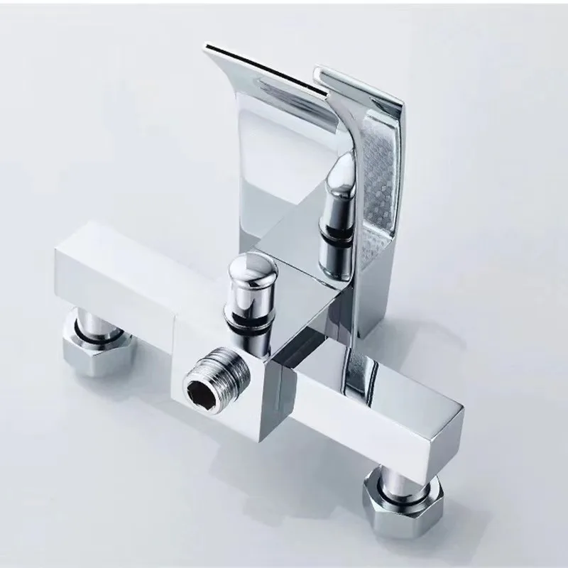 Wall Mounted Double Hole Hot And Cold Water Mixing Shower Black Copper Faucet Double Bathtub Faucet With Shower Head