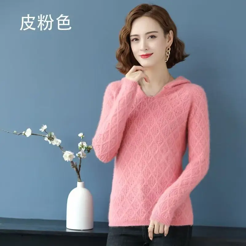 

Осенне-зимний новый норковый кашемировый свитер, свитер с капюшоном, свободный теплый топ с подкладкой, вязаная нижняя рубашка