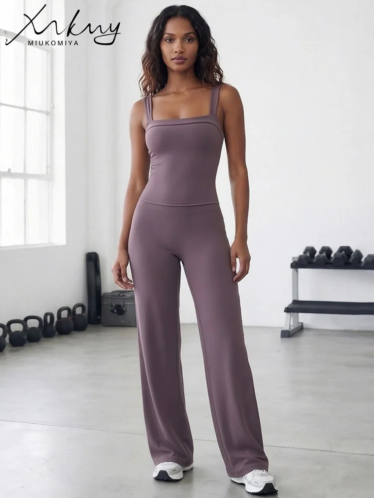MiuKoMiYa Outfits For Women 2 Piece Set Summer Tank Top Set Purple High Waist Flared Pants Gym Sets Jogging Suit Woman Tracksuit