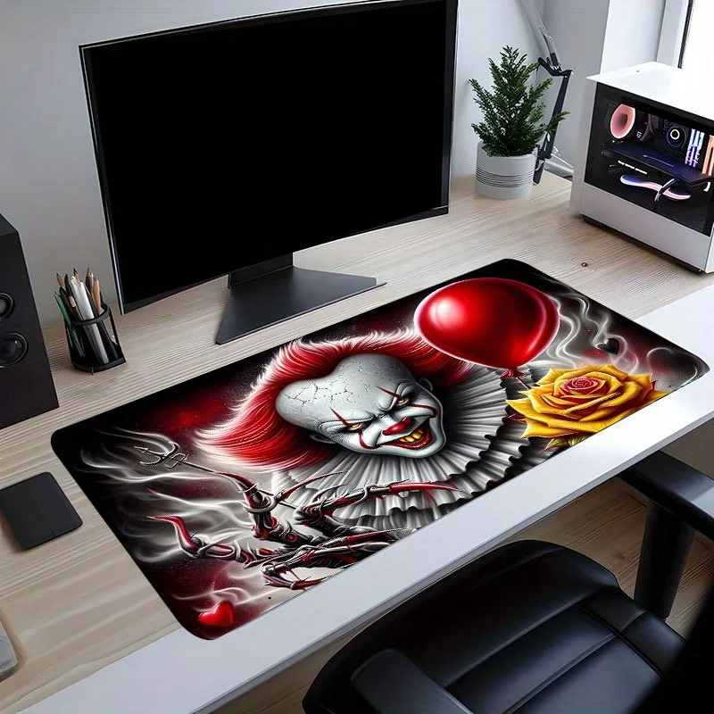 لوحة ماوس للألعاب Pennywise IT Horror Movie Pennywise - قاعدة مطاطية غير قابلة للانزلاق، لوحة ماوس كبيرة مع بالون أحمر وتصميم زهور لـ