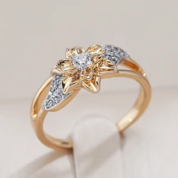 Kinel Hot 585 Rose Gold Color Silver Plated Flower Rings For Women Vintage Natural Zircon Bride Wedding Jewelry Luxury Ring