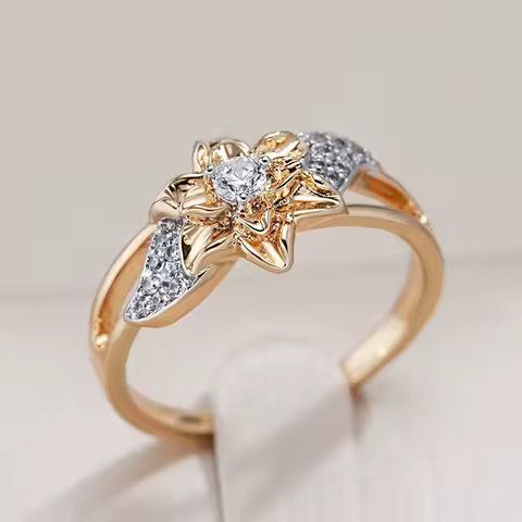 Kinel Hot 585 Rose Gold Color Silver Plated Flower Rings For Women Vintage Natural Zircon Bride Wedding Jewelry Luxury Ring