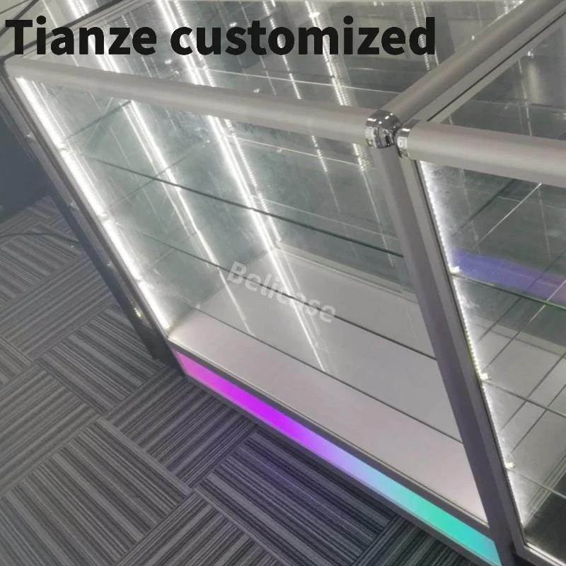 Customized-hot sale glass display smoke shop show display cabinet with color light lockable aluminum frame glass showc