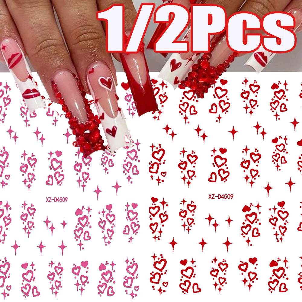 

1/2Pcs Pink&Red Hollow Love Heart Nail Sticker Valentine'S Star&Hear Nail Decal Self-Adhesive Sweet Pink Heart Manicure Slider
