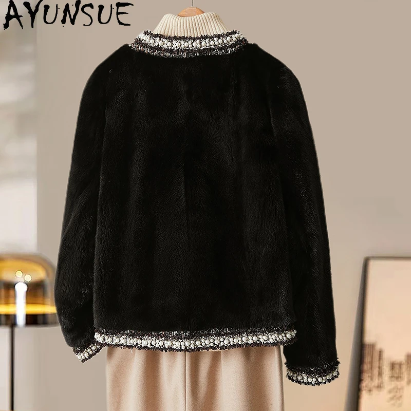 เสื้อโค้ทขนมิงค์ AYUNSUE สำหรับผู้หญิง ปี 2025 เสื้อโค้ทขนสีดำแบบใหม่ เสื้อโค้ทและแจ็คเก็ตฤดูหนาวสำหรับผู้หญิง เสื้อผ้าหรูหราสำหรับผู้หญิง Ropa Mujer